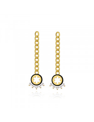 耳环•Glam Ever X 伍嘉成联名猫乐系列 Black record pearl chain long earrings 黑唱片珍珠链条长耳环