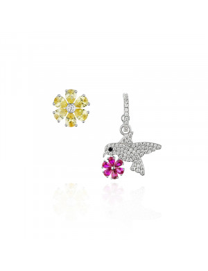 耳環•鳥語花香系列 Flower and bird asymmetrical earrings 花鳥不對稱耳環