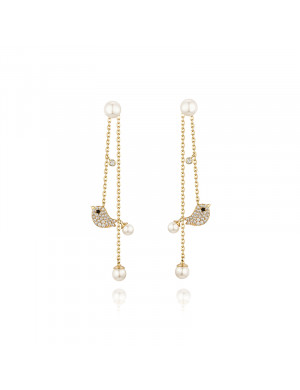 耳環•鳥語花香系列 Lover bird pearl earrings 情人鳥珍珠吊墜耳環