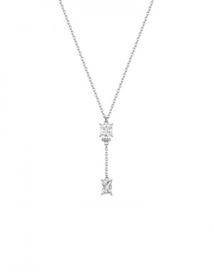 項鏈•  靈動鋯石系列 Double Diamond Necklace方形鋯石吊墜項鏈