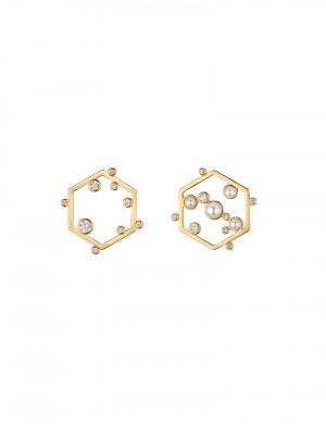 耳環• 閃爍窗花系列 Paper Cut Diamond Earrings珍珠鋯石不對稱窗花耳釘