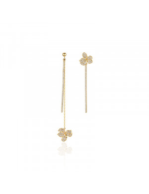 耳環•蘭花系列 Orchid Asymmetrical Long Chain Earrings 蘭花不對稱長鏈耳環  
