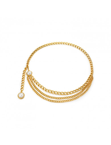 腰鏈•Glam Ever X Akiiiko聯名系列 Pearl metal chain Waist chain 珍珠金屬鏈條多層腰鏈