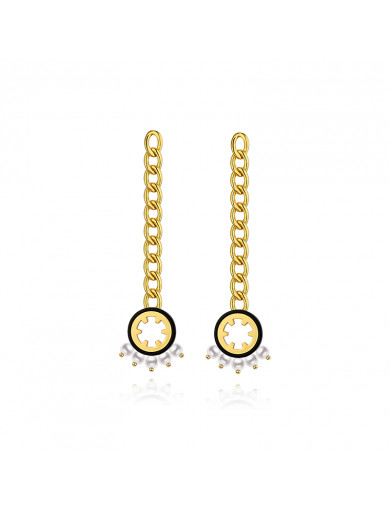 耳环•Glam Ever X 伍嘉成联名猫乐系列 Black record pearl chain long earrings 黑唱片珍珠链条长耳环