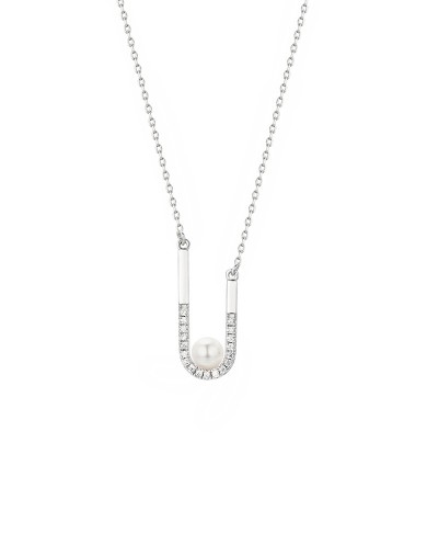 項鏈• 鋯石珍珠系列 Diamond Lonely Pearl Necklace回形單顆珍珠鋯石項鏈