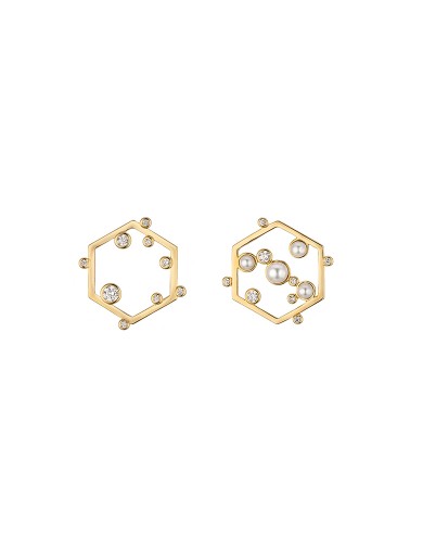 耳環• 閃爍窗花系列 Paper Cut Diamond Earrings珍珠鋯石不對稱窗花耳釘