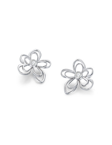 耳环•白描花系列 Cut-out white flower stud earrings 镂空白描花耳钉