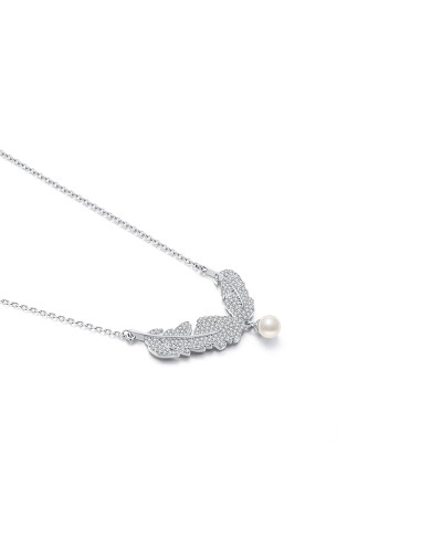 项链•羽毛系列 Imitation pearl feather pendant necklace 仿珍珠羽毛吊坠项链