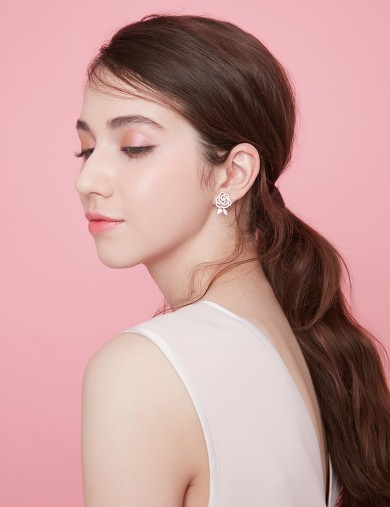 耳環• 英倫玫瑰系列 Whisper of Rose Earrings雙葉玫瑰耳釘