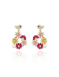 耳環•鳥語花香系列 Garden Party Earrings 花鳥環繞大圈吊墜耳環