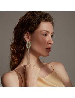 耳環•Glam Ever 玉石系列 Metallic long tassel jade earrings 金屬長流蘇玉石耳環