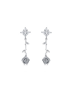 耳环•玫瑰系列 Zircon rose long earrings 锆石玫瑰长耳环