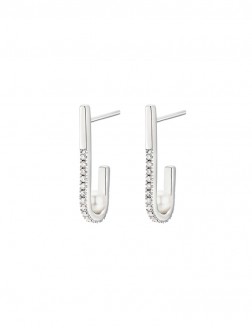 耳環• 鋯石珍珠系列 Diamond Lonely Pearl Earrings回形單顆珍珠鋯石耳環