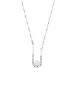 項鏈• 鋯石珍珠系列 Diamond Lonely Pearl Necklace回形單顆珍珠鋯石項鏈
