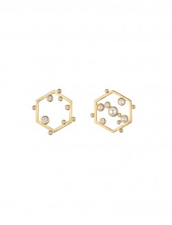 耳環• 閃爍窗花系列 Paper Cut Diamond Earrings珍珠鋯石不對稱窗花耳釘