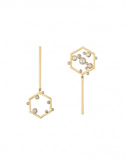 耳環• 閃爍窗花系列 Paper Cut Diamond Pearls Earrings珍珠鋯石不對稱窗花吊墜耳環
