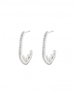 耳環• 鋯石珍珠系列 Curved Diamond Pearl Earrings三顆珍珠鋯石耳環