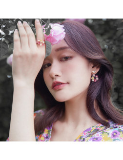耳環•鳥語花香系列 Garden Party Earrings 花鳥環繞大圈吊墜耳環