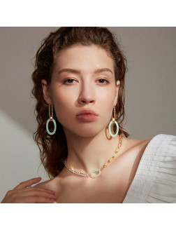 耳環•Glam Ever 玉石系列 Ring chain stitching jade stud 環形鏈條拼接玉石耳釘