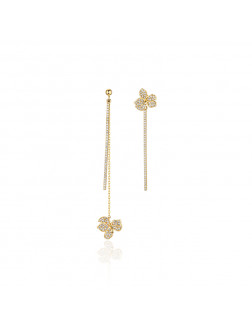 耳環•蘭花系列 Orchid Asymmetrical Long Chain Earrings 蘭花不對稱長鏈耳環  