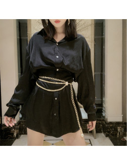 腰鏈•Glam Ever X Akiiiko聯名系列 Pearl metal chain Waist chain 珍珠金屬鏈條多層腰鏈