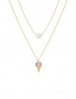 項鏈• 冰淇淋系列 Ice Cream with Pearl Layered Necklace雙色鋯石珍珠冰淇淋項鏈